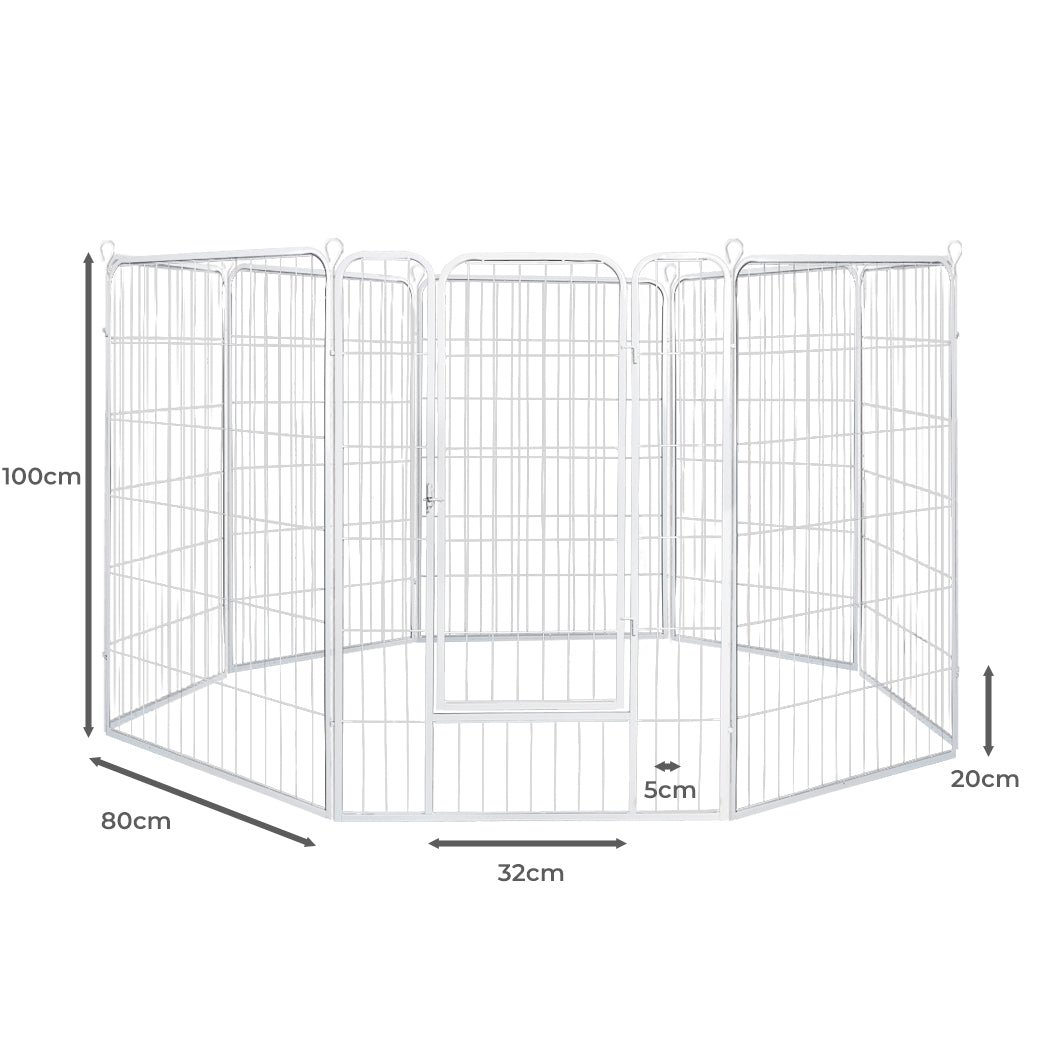 8 Panel 40'' Puppy Exercise Playpen Enclosure - White-3